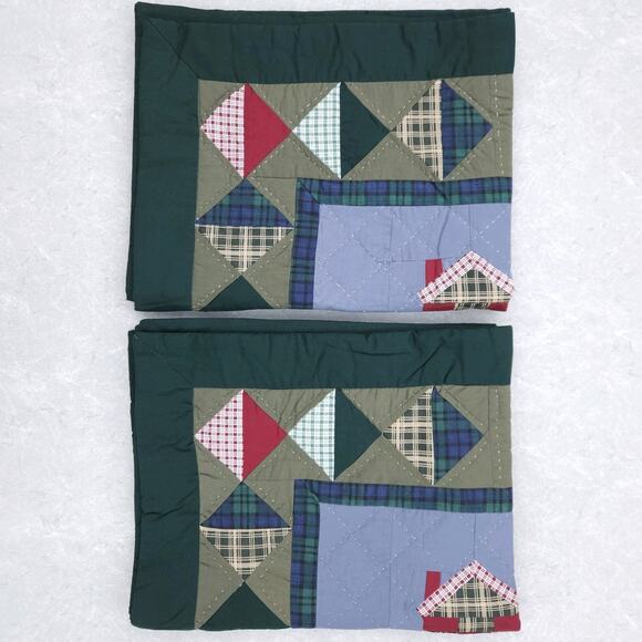 Christmas Pillow Sham Cover Quilted Patchwork Standard Green Rustic Cabin 2pcs - Picture 3 of 7